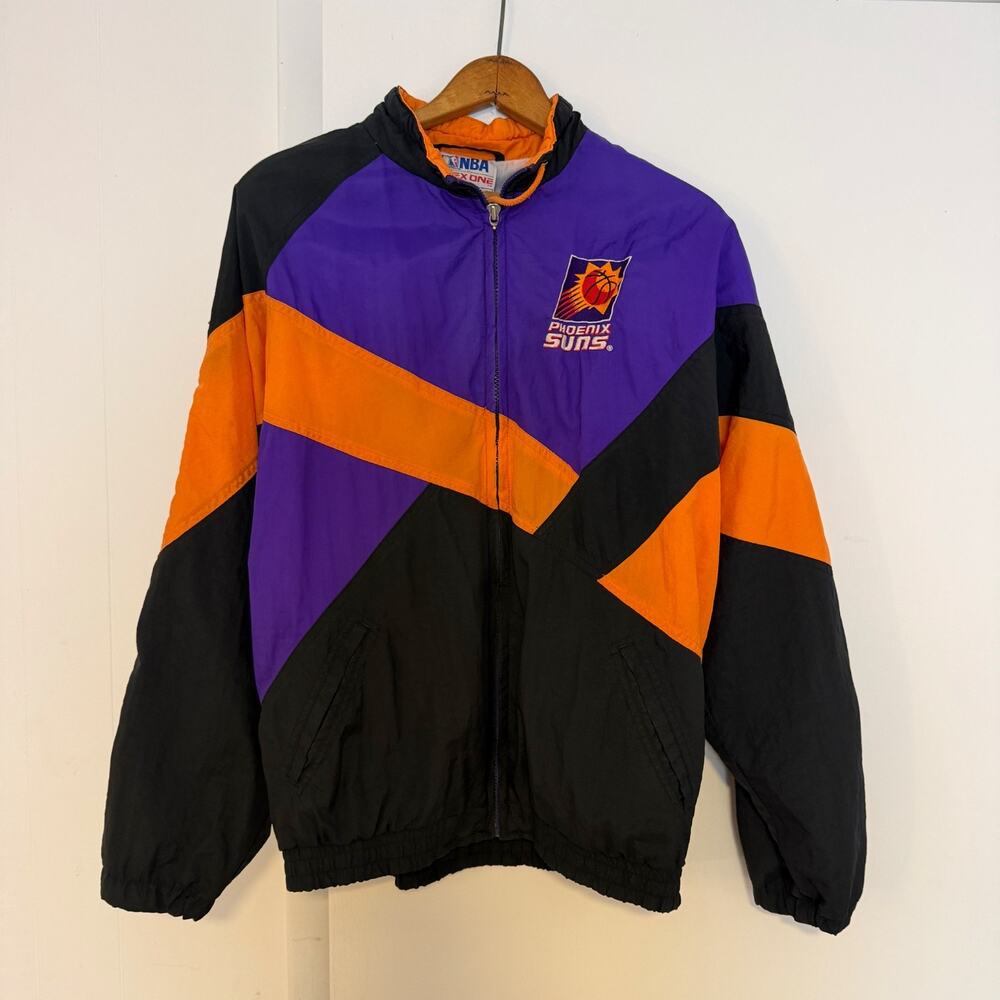 Vintage 90s Phoenix Suns Apex One NBA Jacket XL Purple Orange Black Colorblock